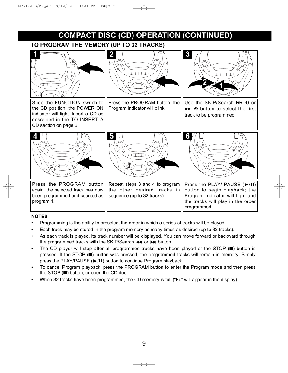 5compact disc (cd) operation (continued) | Memorex MP3122 User Manual | Page 10 / 17