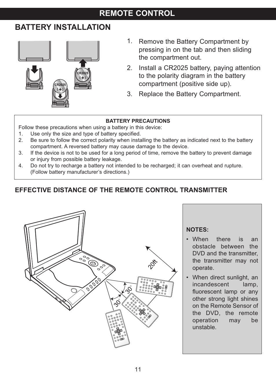 Remote control battery installation | Memorex MVDP1083 User Manual | Page 12 / 46