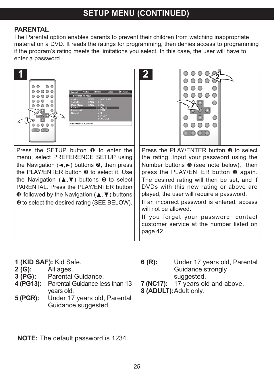 Setup menu (continued), Parental | Memorex MVDP1083 User Manual | Page 26 / 46