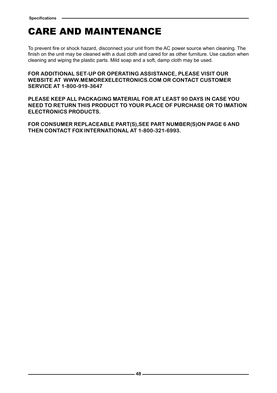 Care and maintenance | Memorex MLT3221 User Manual | Page 52 / 53