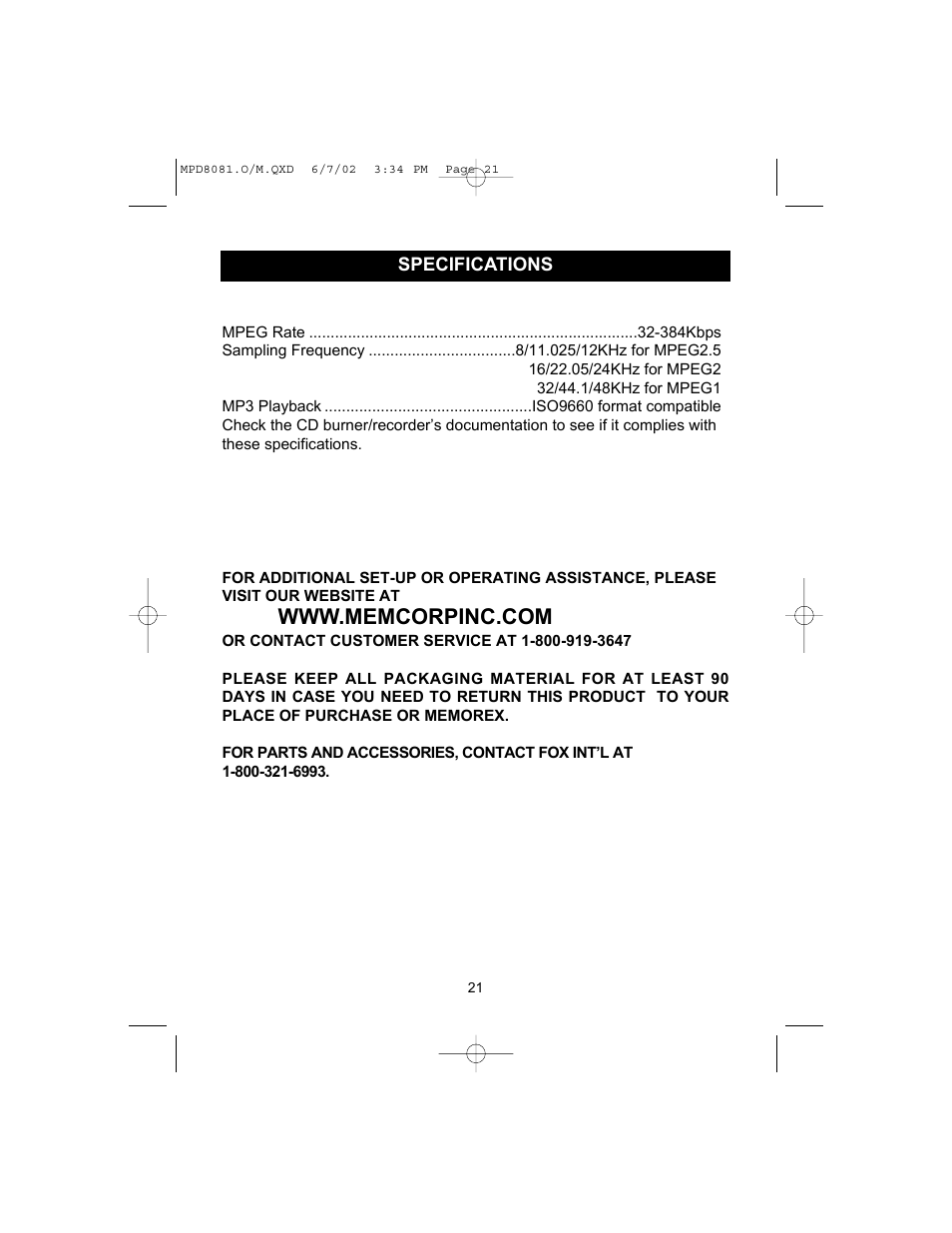 Memorex MPD8081 User Manual | Page 22 / 23