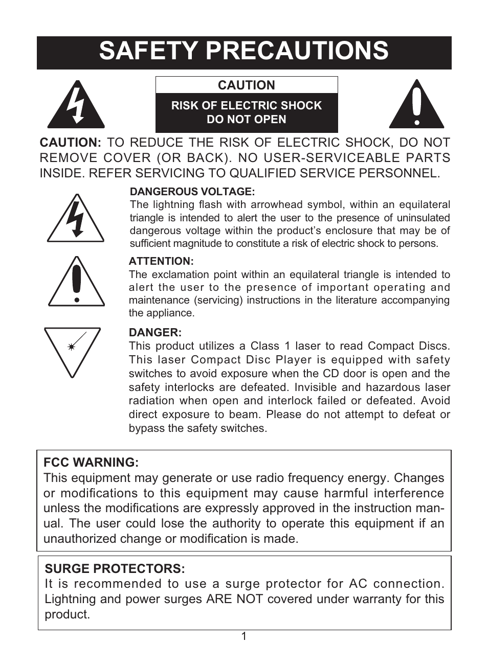 Safety precautions | Memorex MD6460 User Manual | Page 2 / 34