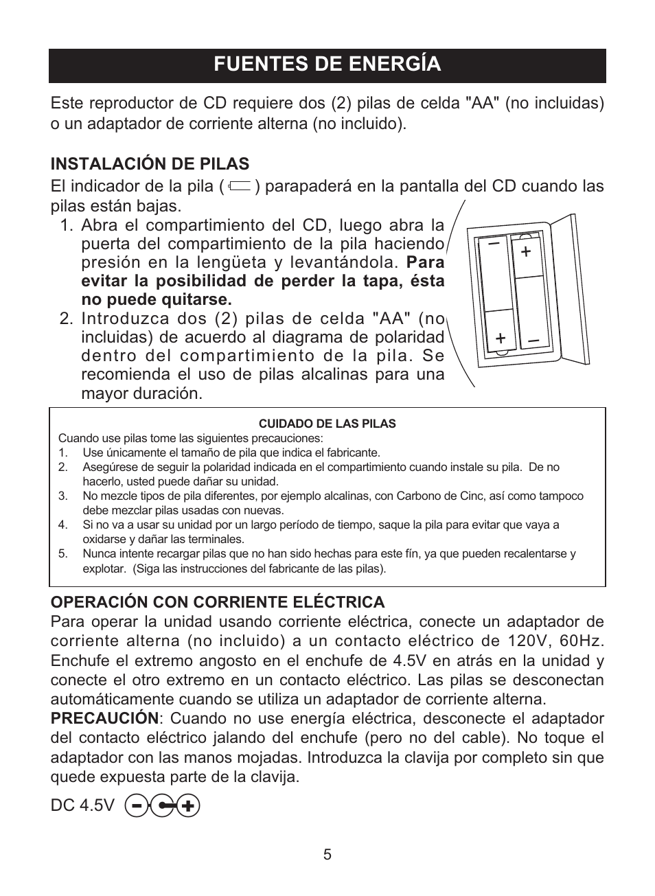 Fuentes de energía | Memorex MD6460 User Manual | Page 23 / 34