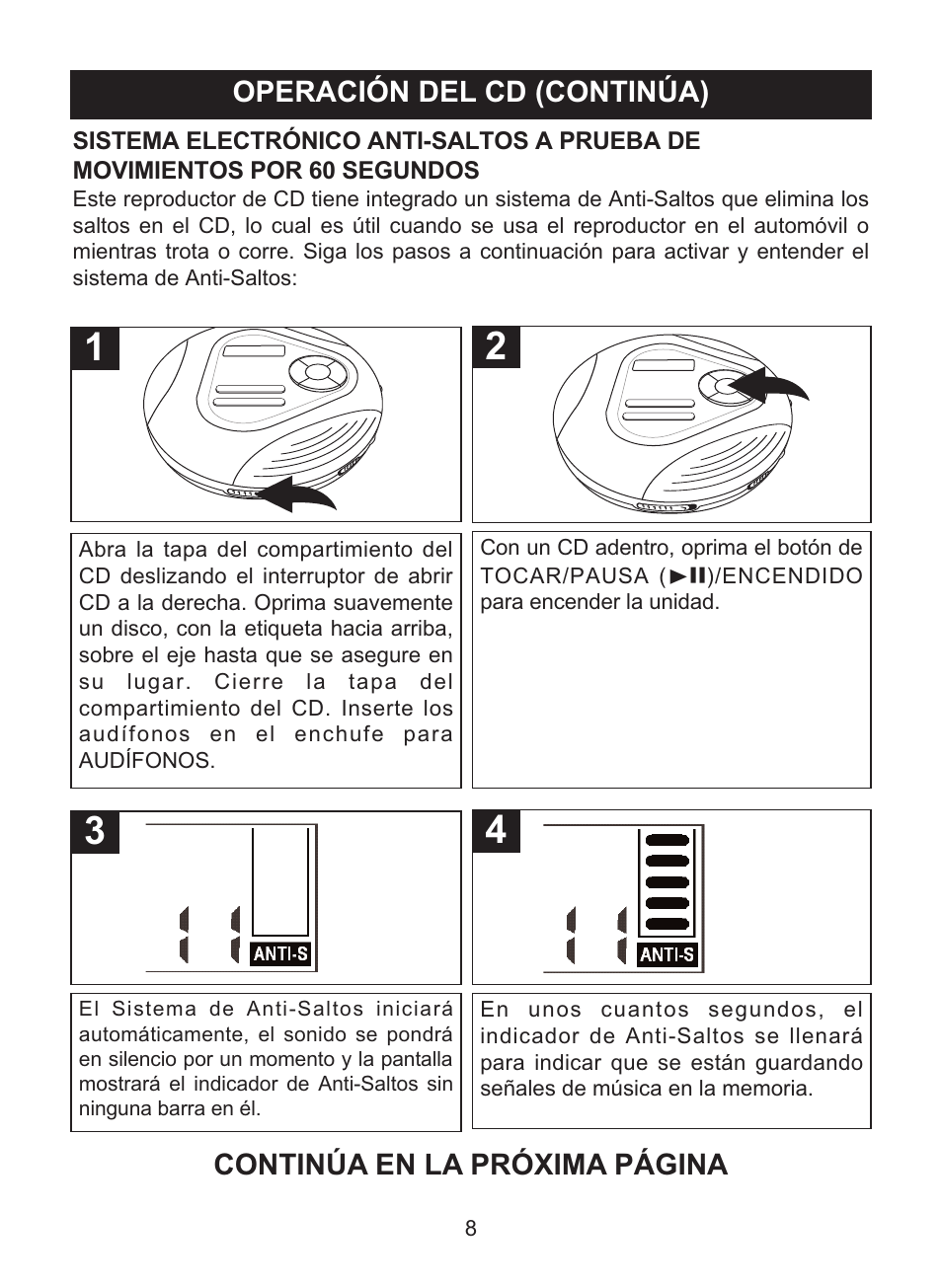Operación del cd (continúa), Continúa en la próxima página | Memorex MD6460 User Manual | Page 26 / 34