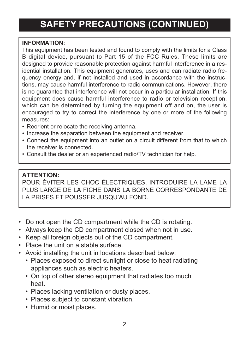 Safety precautions (continued) | Memorex MD6460 User Manual | Page 3 / 34