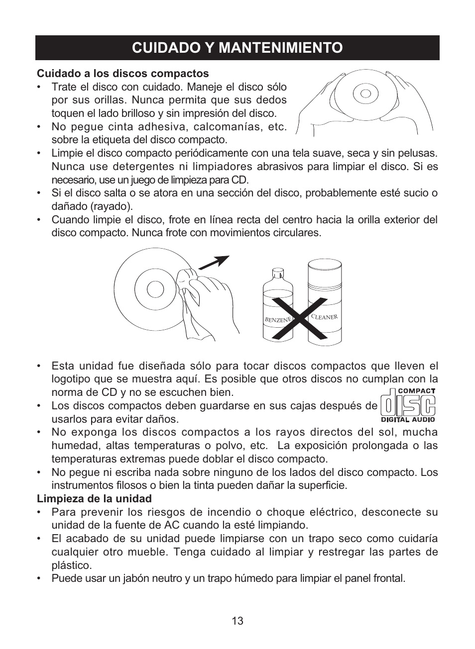 Cuidado y mantenimiento | Memorex MD6460 User Manual | Page 31 / 34