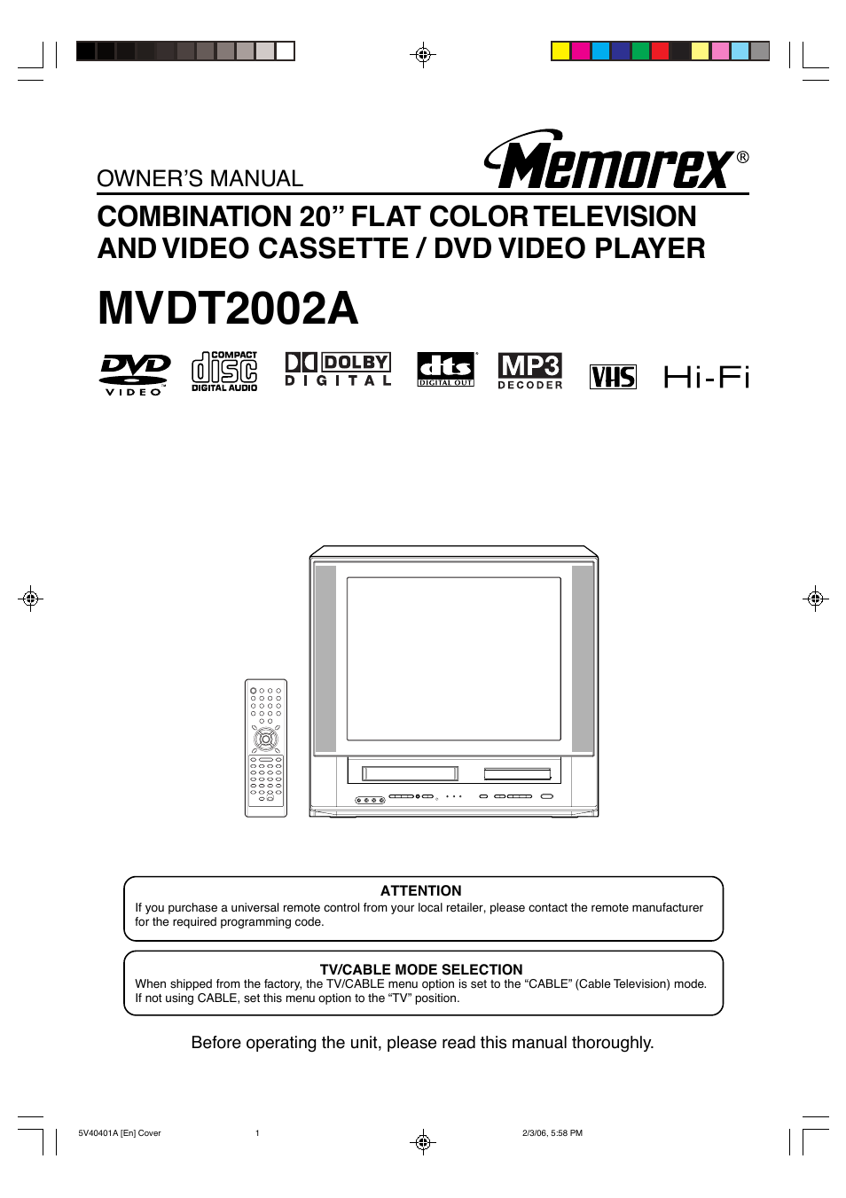 Memorex MVDT2002A User Manual | 65 pages
