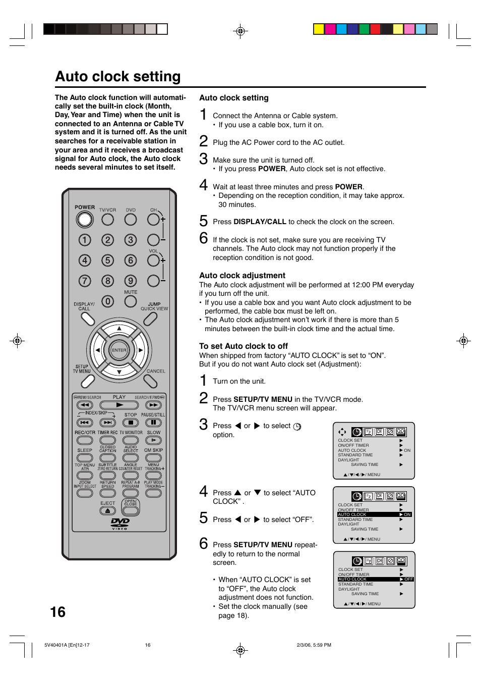 Auto clock setting | Memorex MVDT2002A User Manual | Page 16 / 65