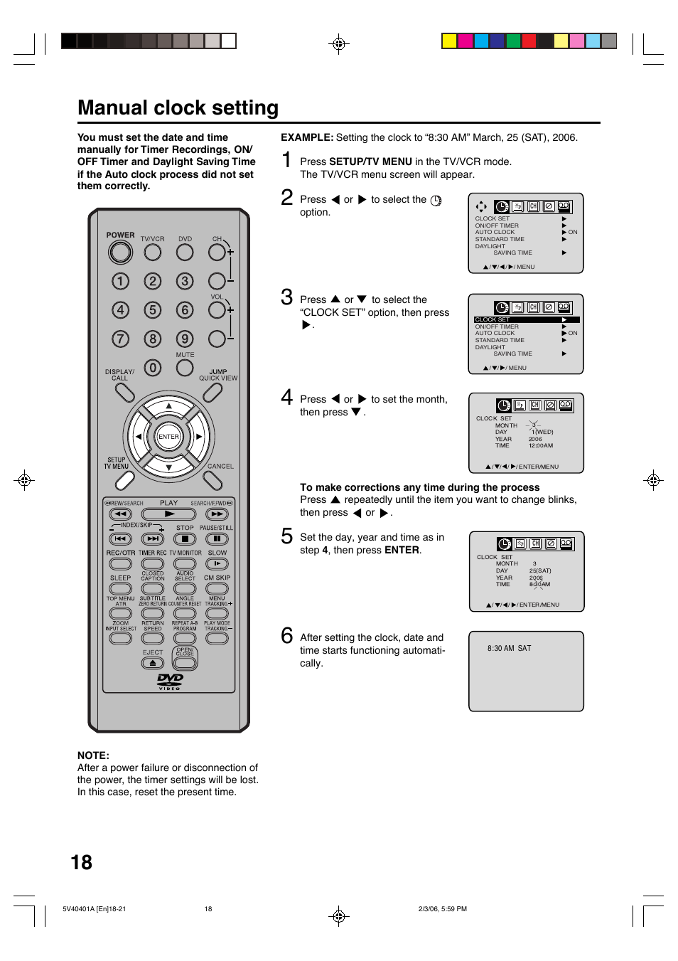 Manual clock setting | Memorex MVDT2002A User Manual | Page 18 / 65