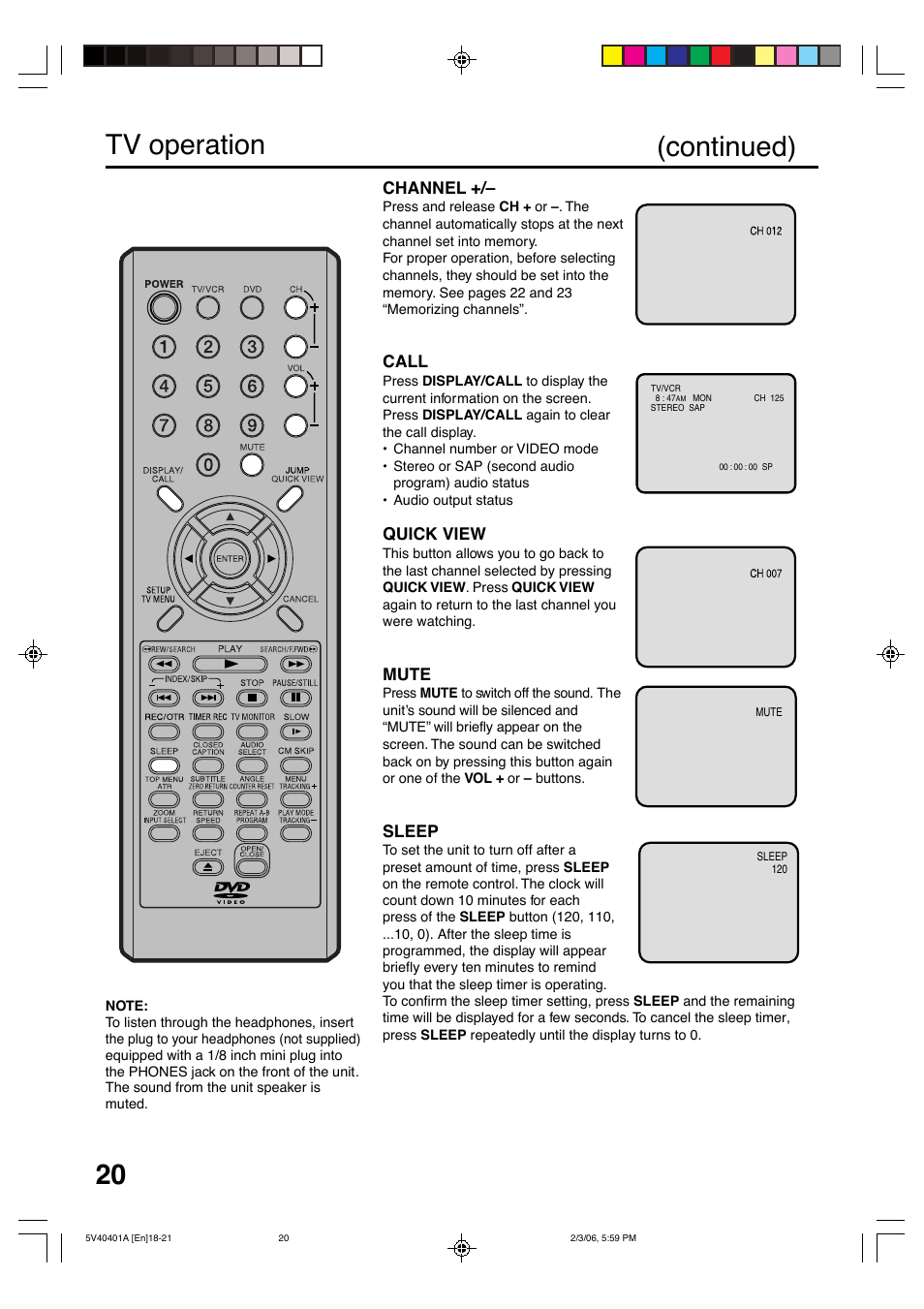Tv operation (continued) | Memorex MVDT2002A User Manual | Page 20 / 65