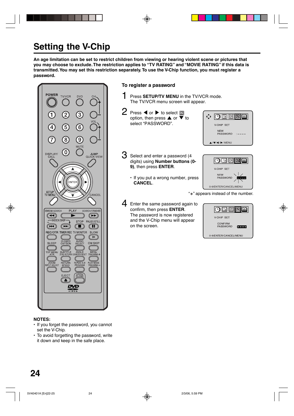 Setting the v-chip | Memorex MVDT2002A User Manual | Page 24 / 65