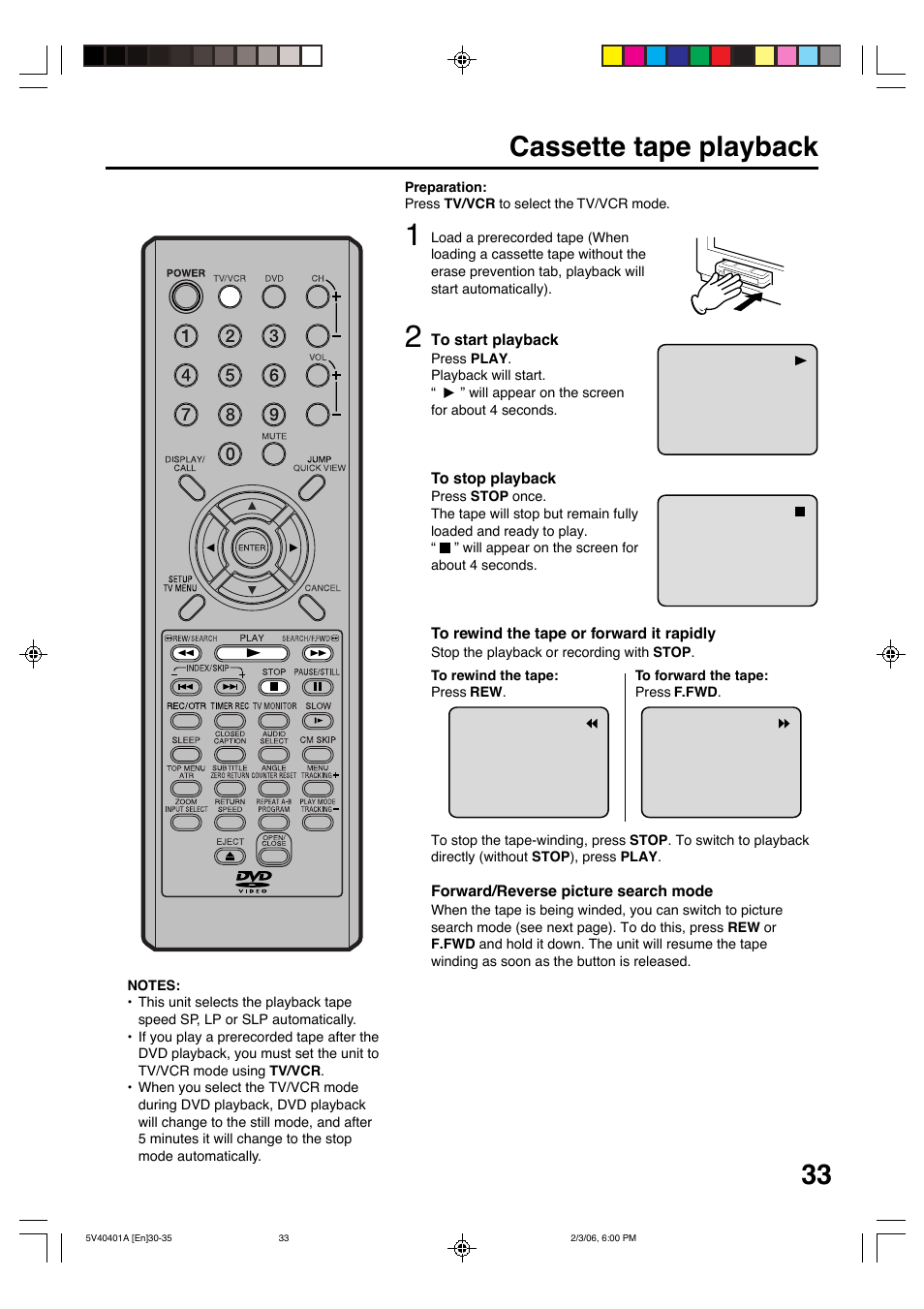 33 cassette tape playback | Memorex MVDT2002A User Manual | Page 33 / 65