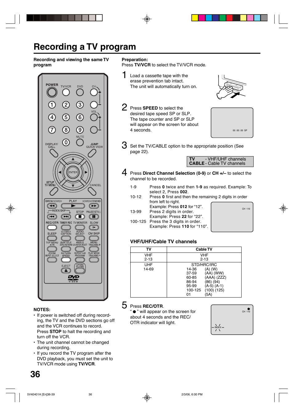 Recording a tv program | Memorex MVDT2002A User Manual | Page 36 / 65
