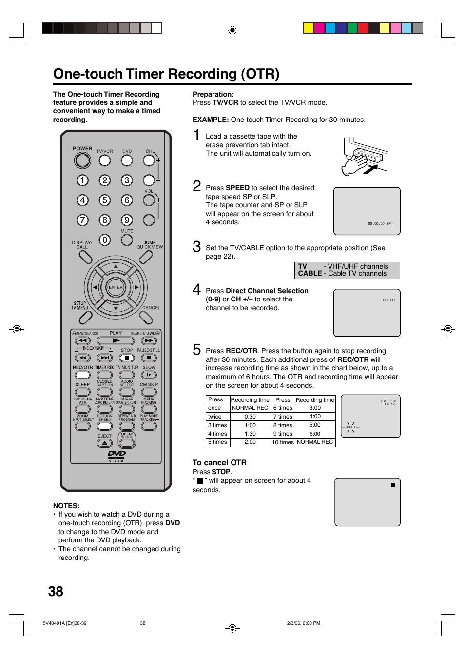 One-touch timer recording (otr) | Memorex MVDT2002A User Manual | Page 38 / 65