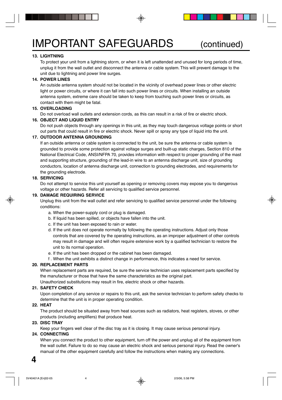 Important safeguards, Continued) | Memorex MVDT2002A User Manual | Page 4 / 65