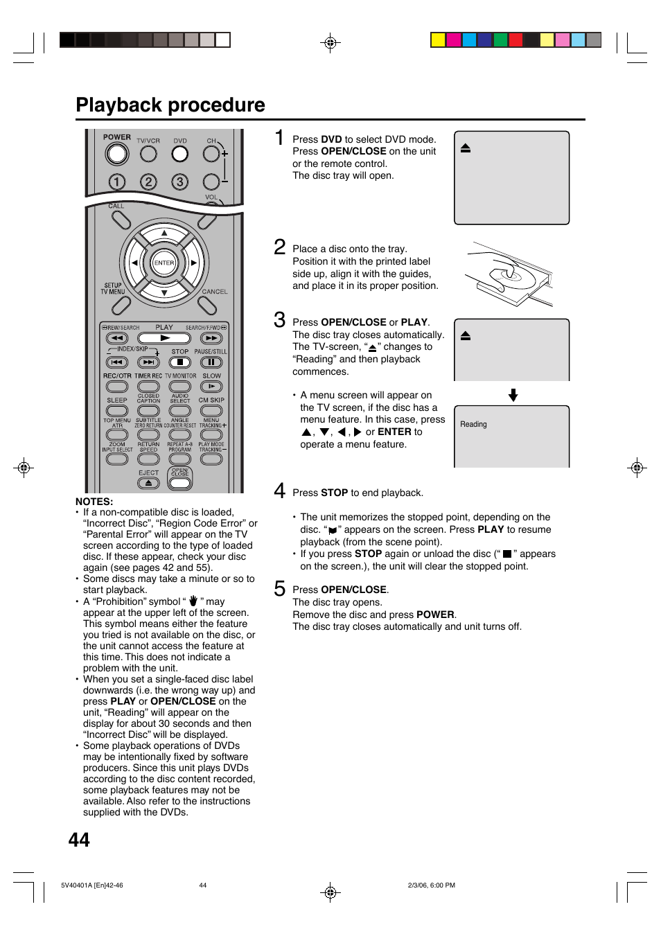 44 playback procedure | Memorex MVDT2002A User Manual | Page 44 / 65