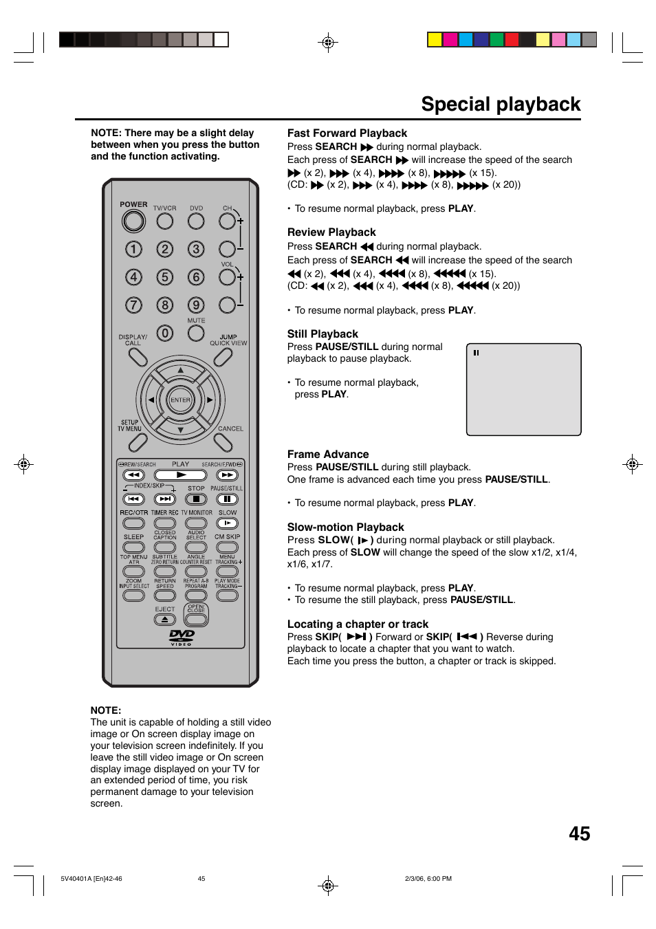 45 special playback | Memorex MVDT2002A User Manual | Page 45 / 65