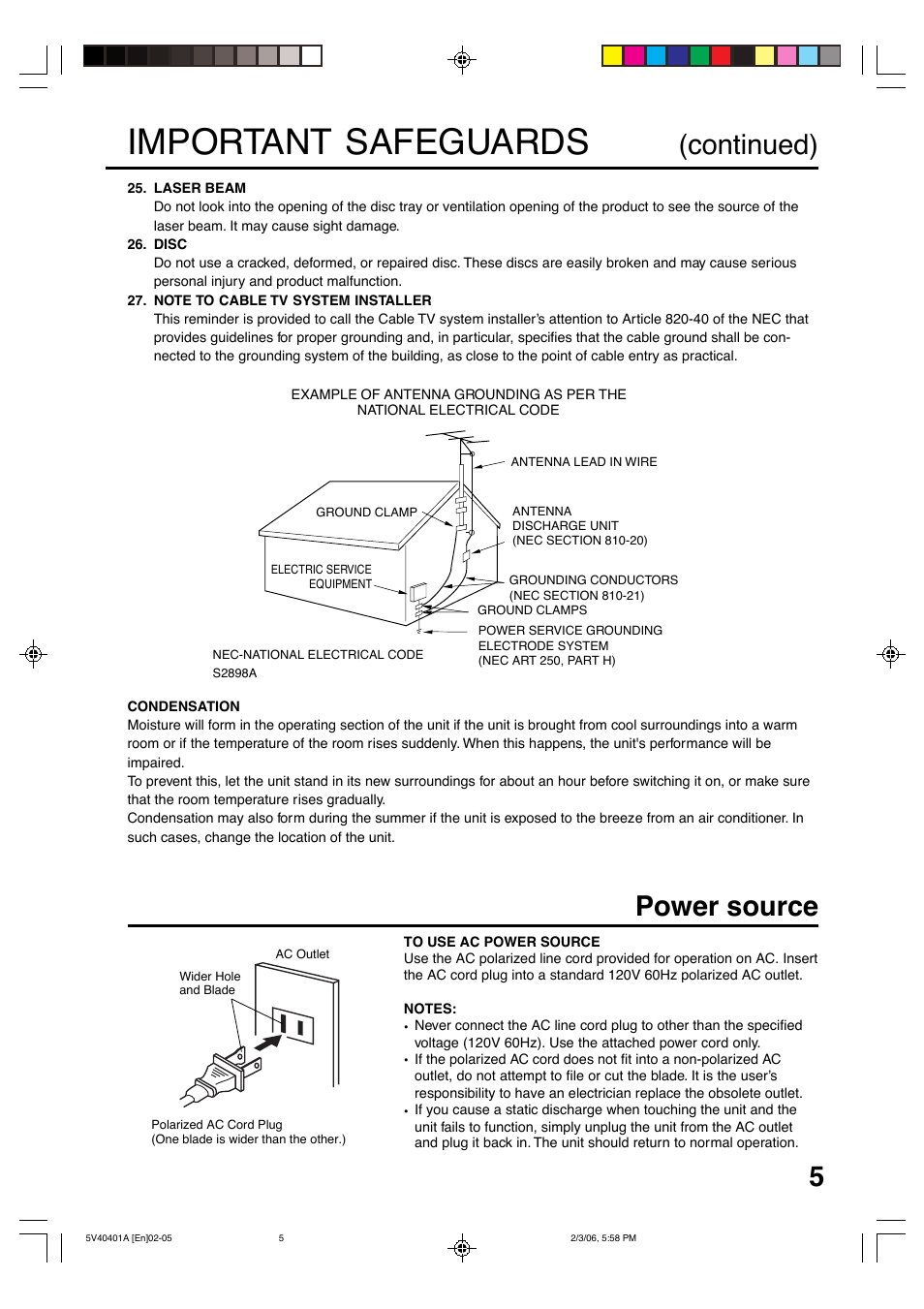 Important safeguards, Power source, Continued) | Memorex MVDT2002A User Manual | Page 5 / 65