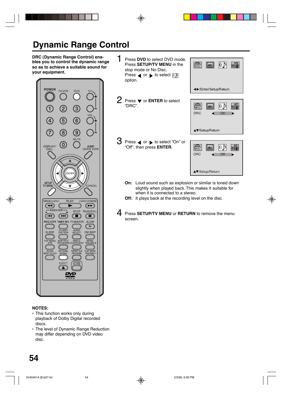 54 dynamic range control | Memorex MVDT2002A User Manual | Page 54 / 65
