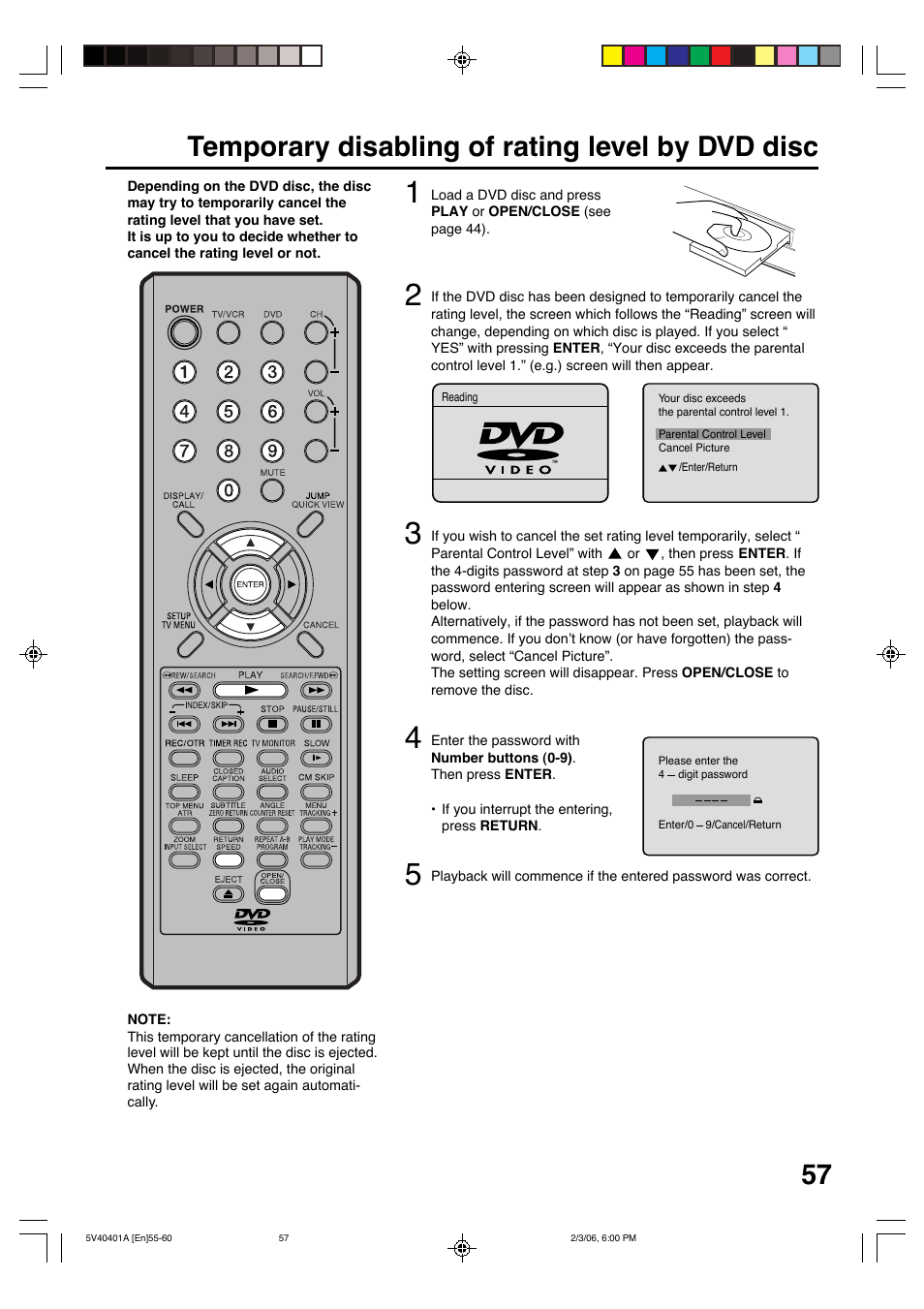 57 temporary disabling of rating level by dvd disc | Memorex MVDT2002A User Manual | Page 57 / 65