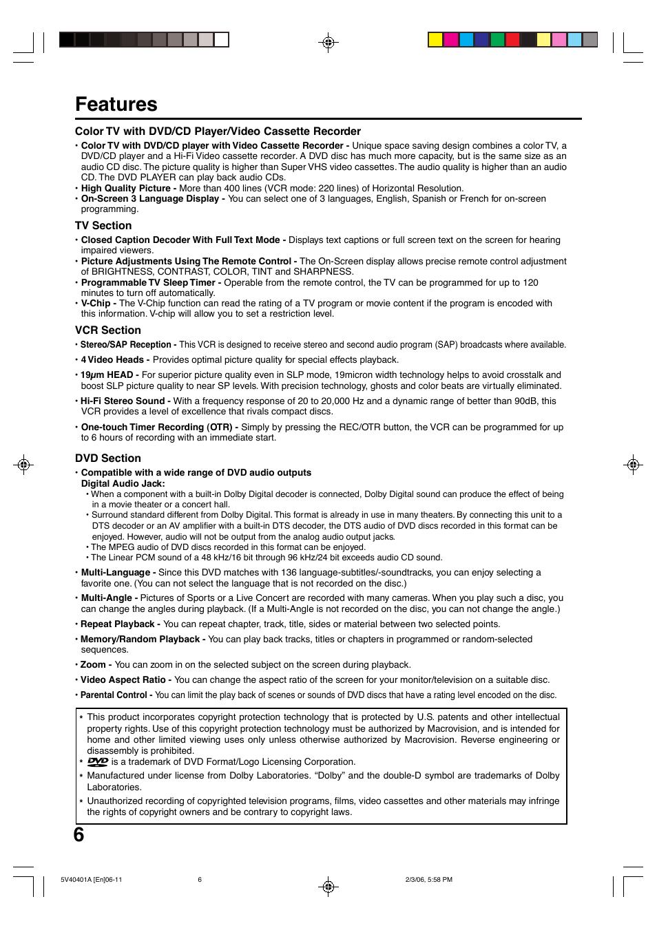 6features | Memorex MVDT2002A User Manual | Page 6 / 65