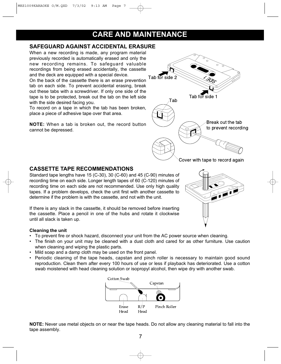 Care and maintenance | Memorex MKS1009 User Manual | Page 8 / 10