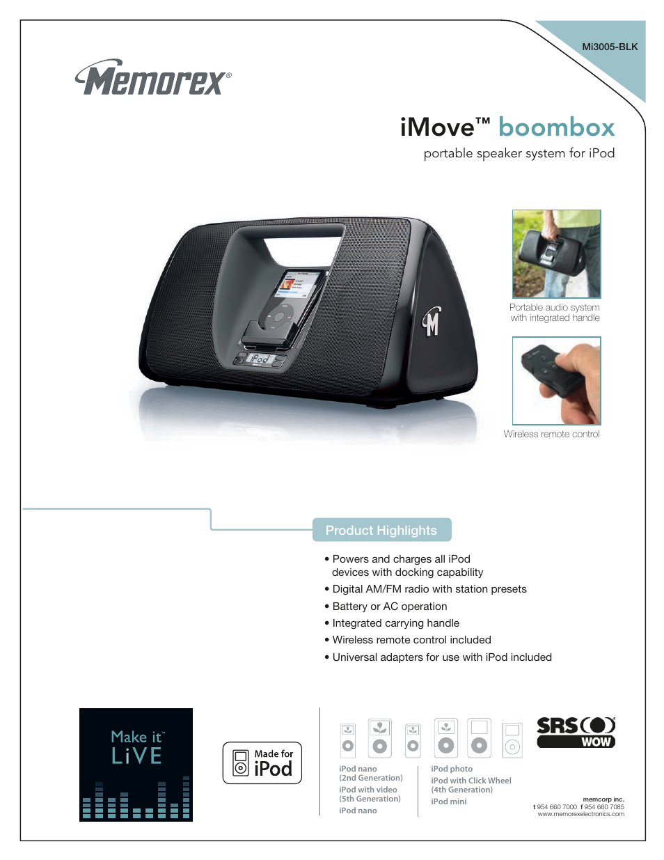 Memorex IMOVE BOOMBOX MI3005-BLK User Manual | 2 pages