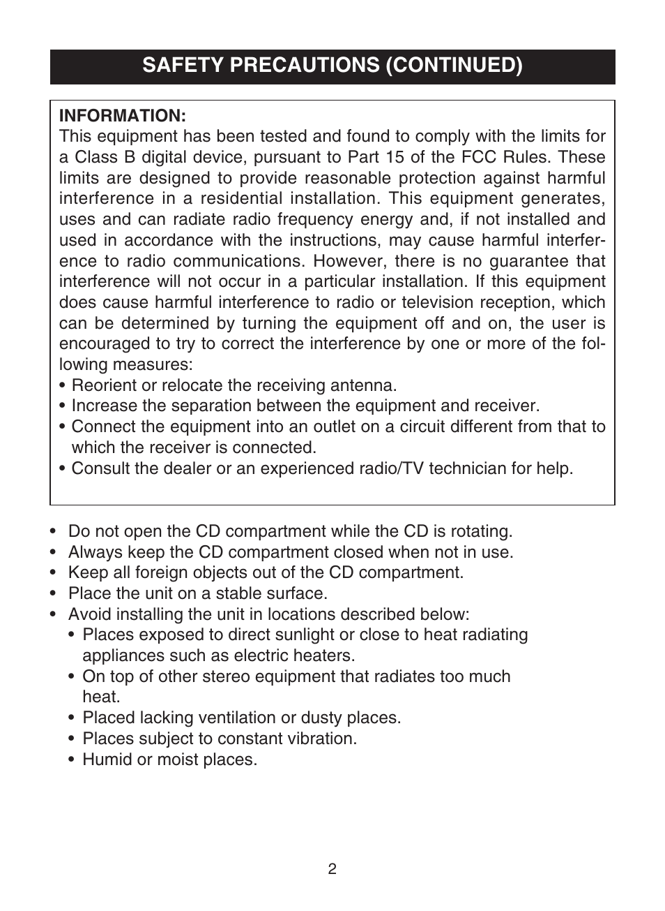 Safety precautions (continued) | Memorex MPD8802 User Manual | Page 3 / 22