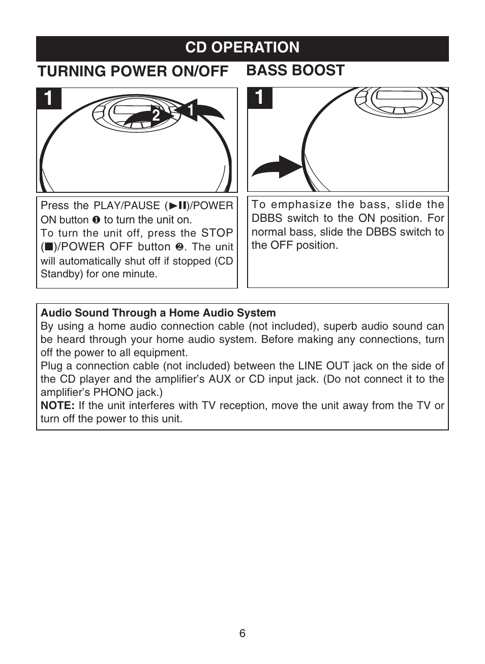 Cd operation, Turning power on/off, Bass boost | Memorex MPD8802 User Manual | Page 7 / 22