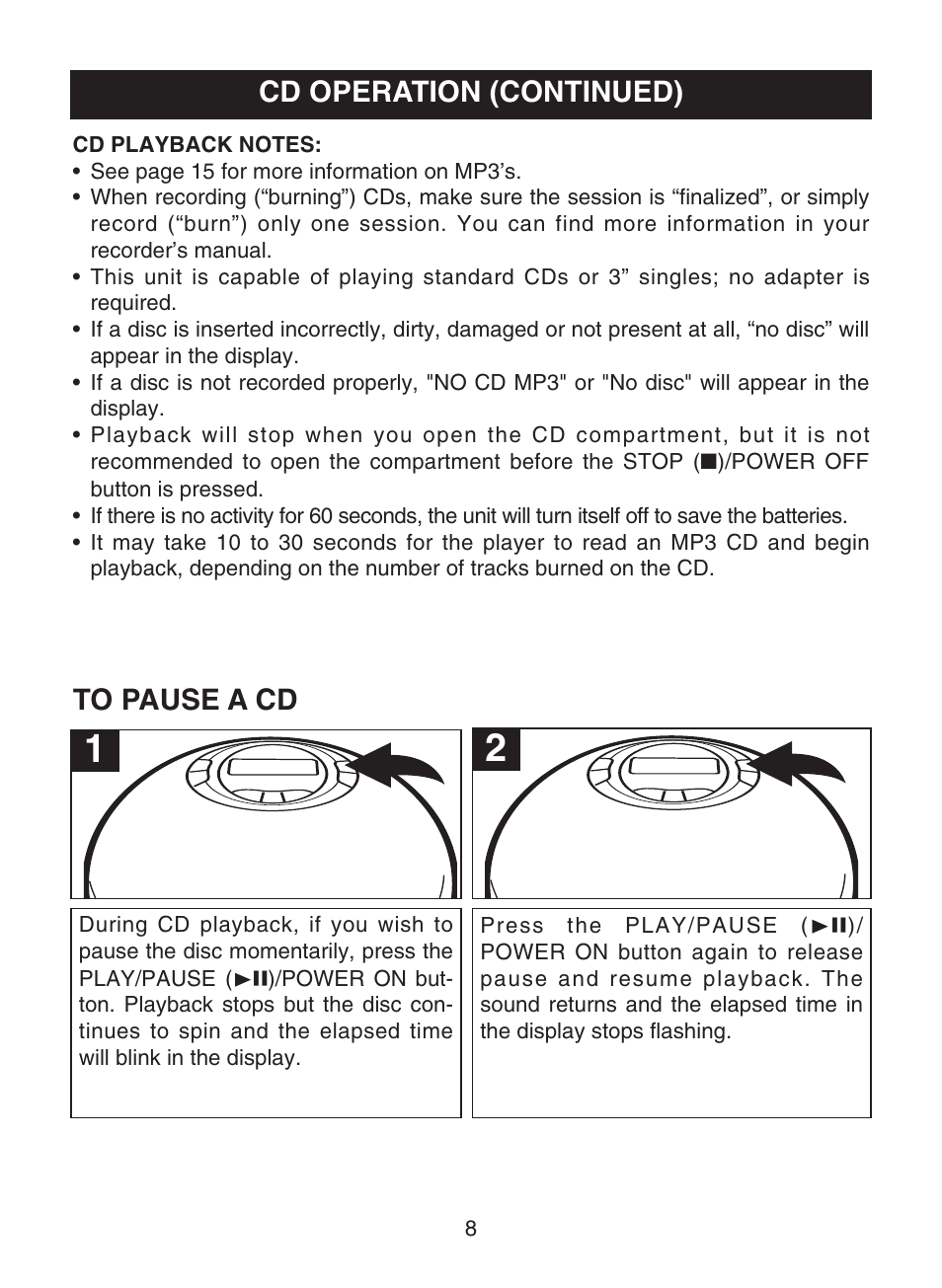 Cd operation (continued) | Memorex MPD8802 User Manual | Page 9 / 22