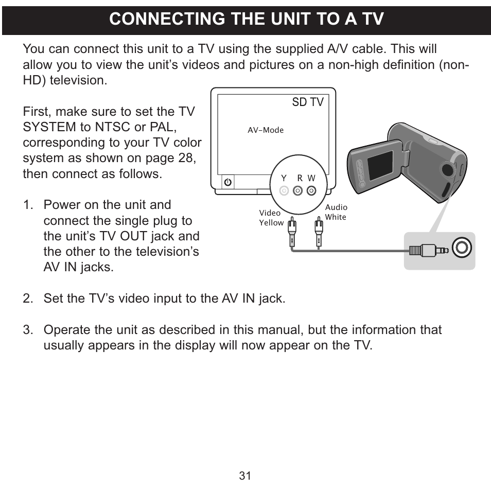 Connecting the unit to a tv | Memorex MCC215 User Manual | Page 32 / 48