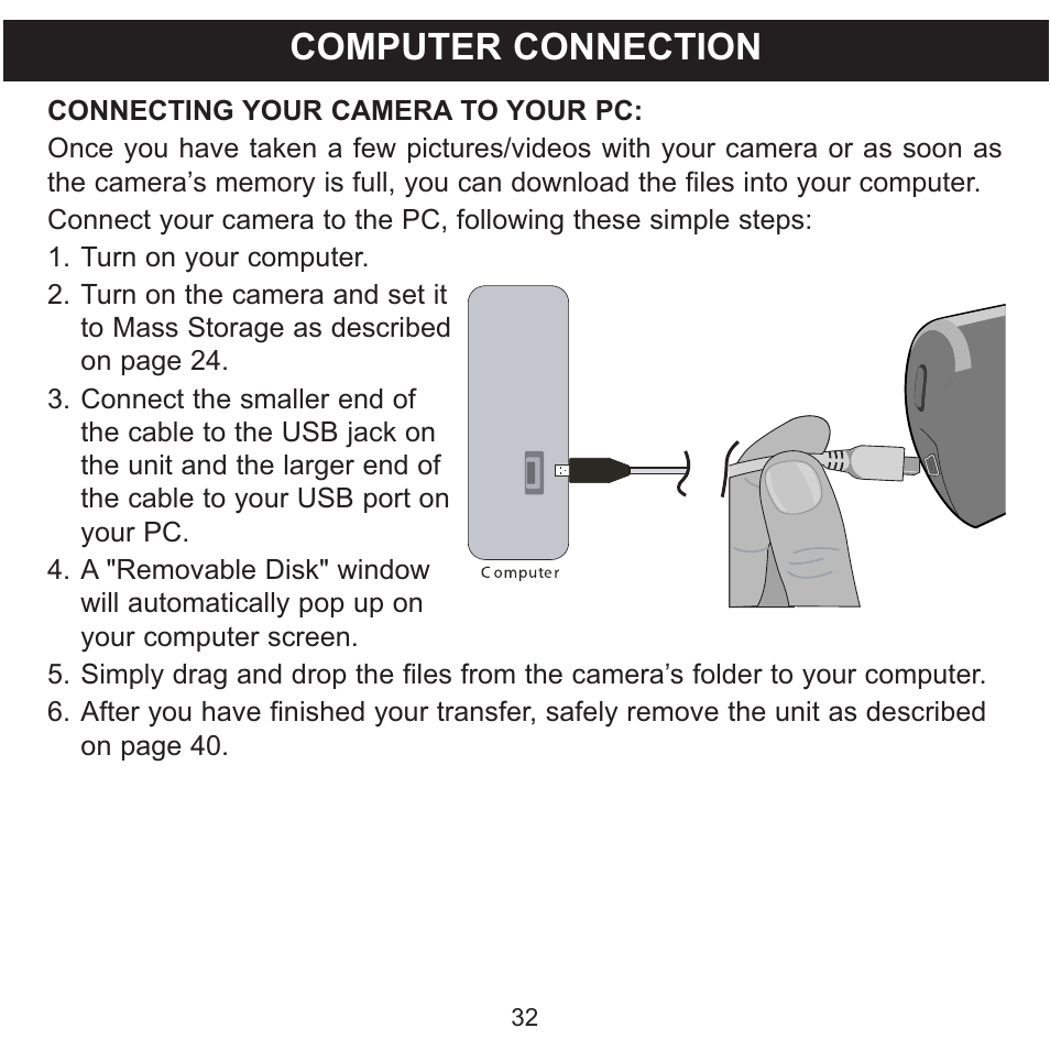 Computer connection | Memorex MCC215 User Manual | Page 33 / 48