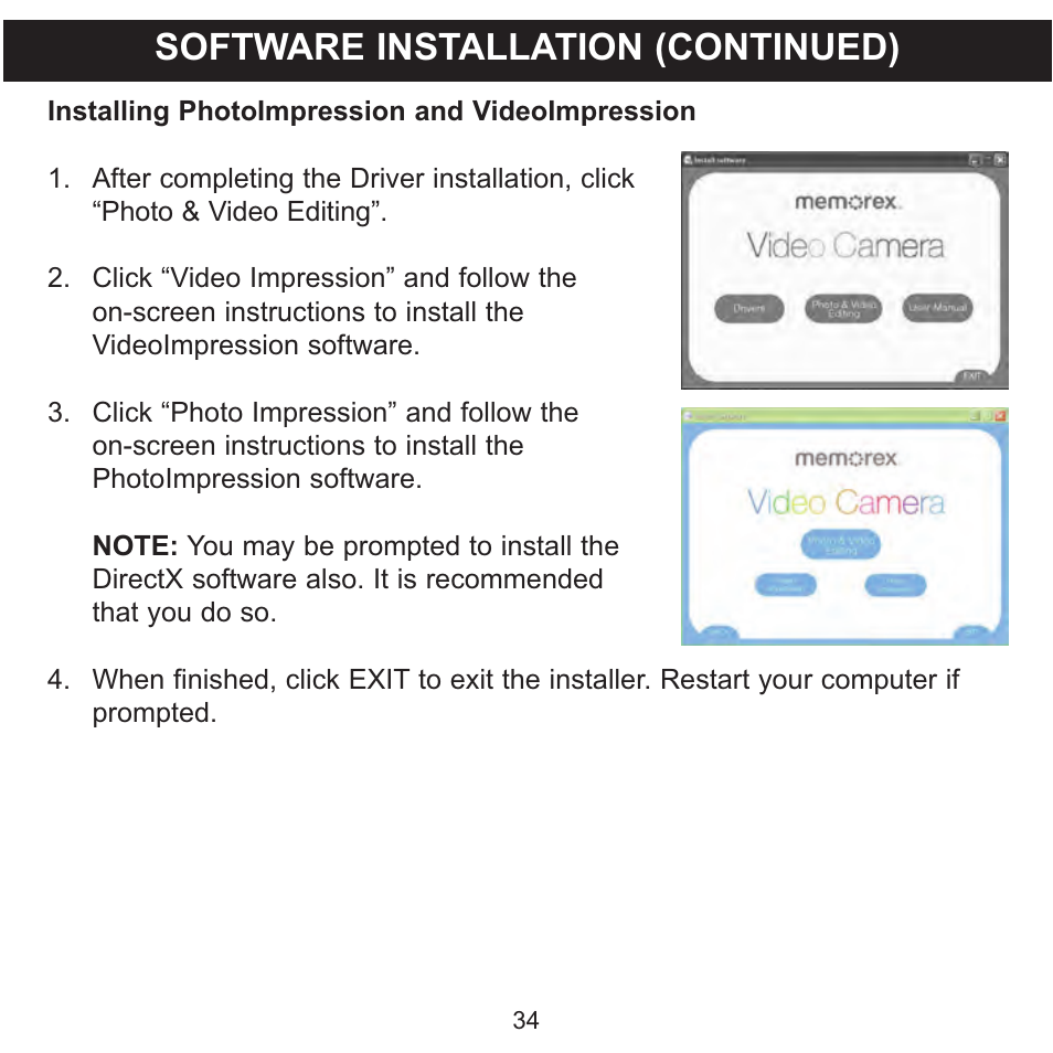 Software installation (continued) | Memorex MCC215 User Manual | Page 35 / 48