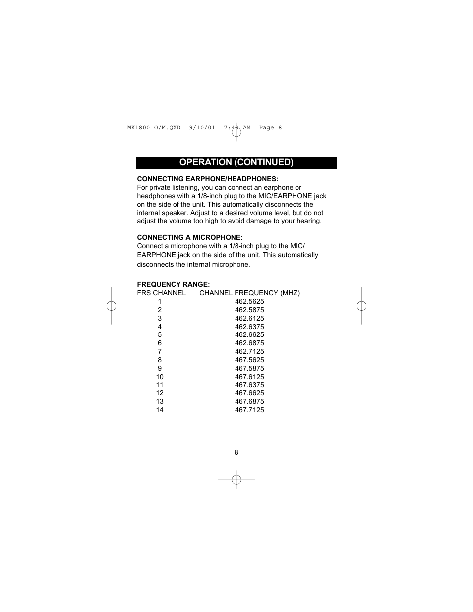 Operation (continued) | Memorex MK1800 User Manual | Page 9 / 12