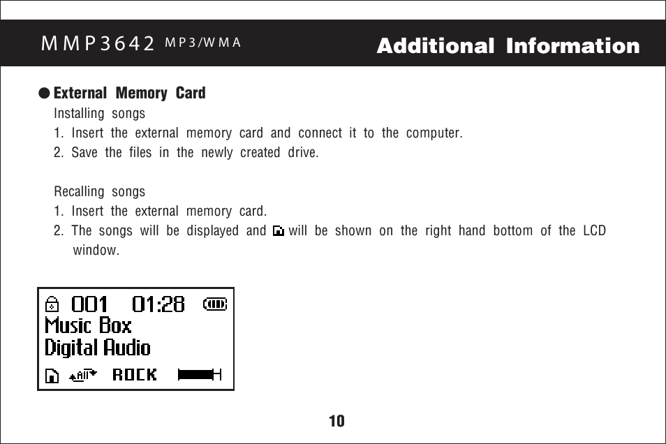 Additional information, M m p 3 6 4 2 | Memorex MMP3642 User Manual | Page 13 / 25