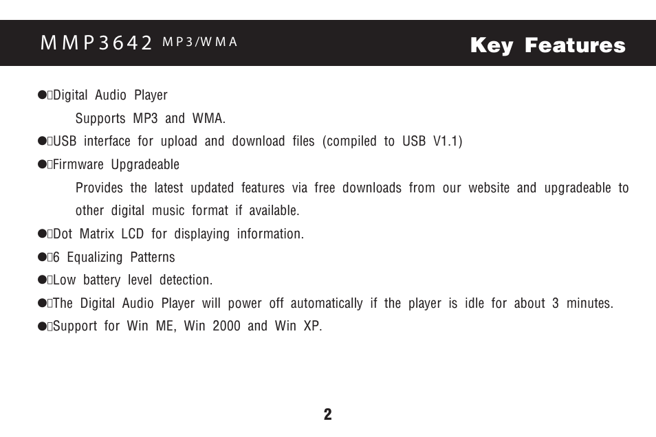 Key features, M m p 3 6 4 2 | Memorex MMP3642 User Manual | Page 5 / 25