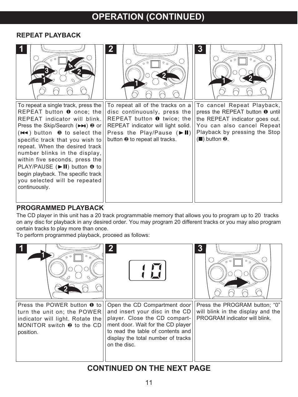 Operation (continued), Continued on the next page | Memorex MKS8506 User Manual | Page 12 / 18