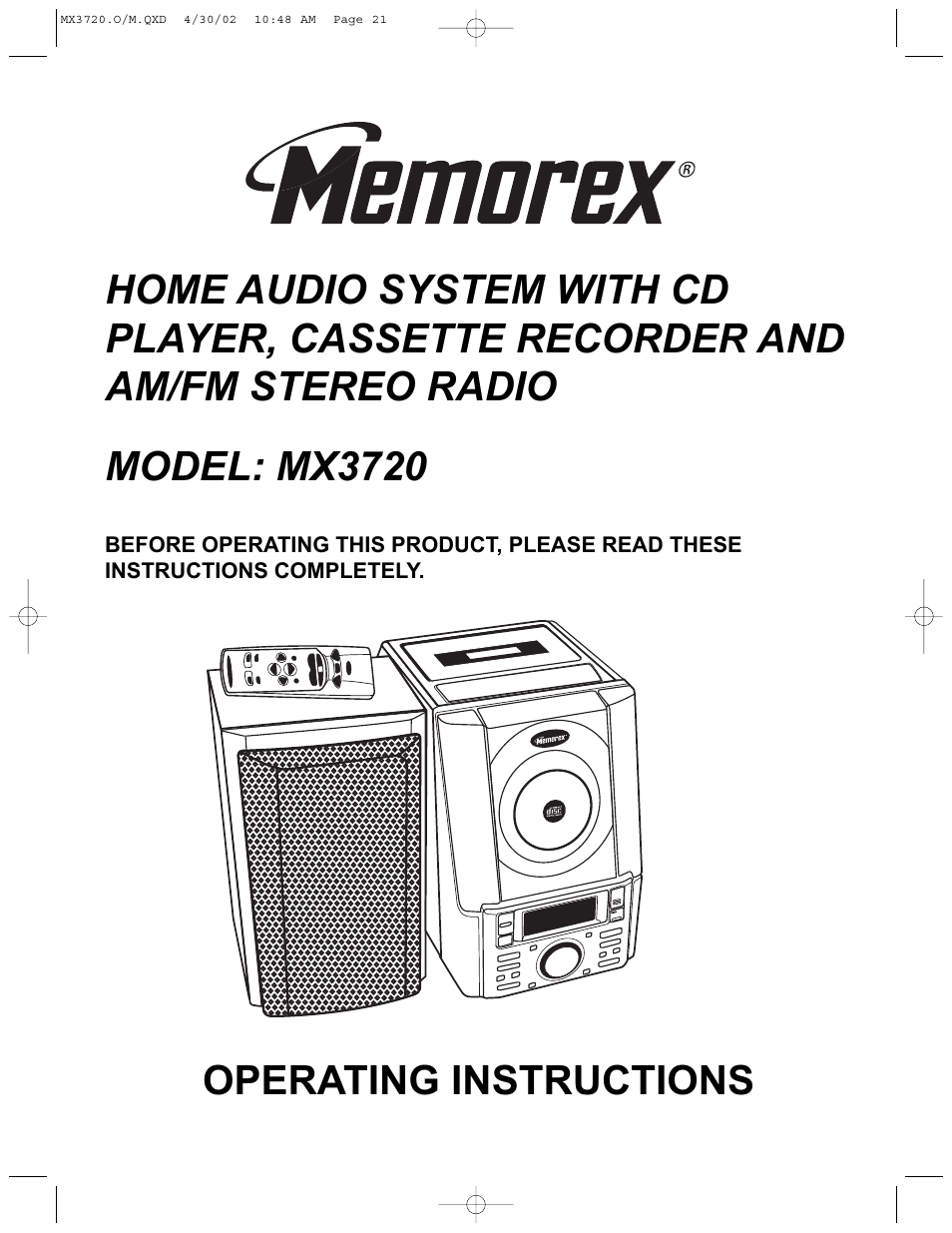 Memorex MX3720 User Manual | 21 pages