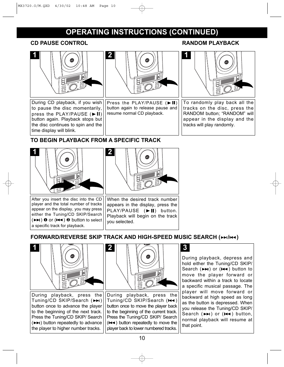 Operating instructions (continued) | Memorex MX3720 User Manual | Page 11 / 21