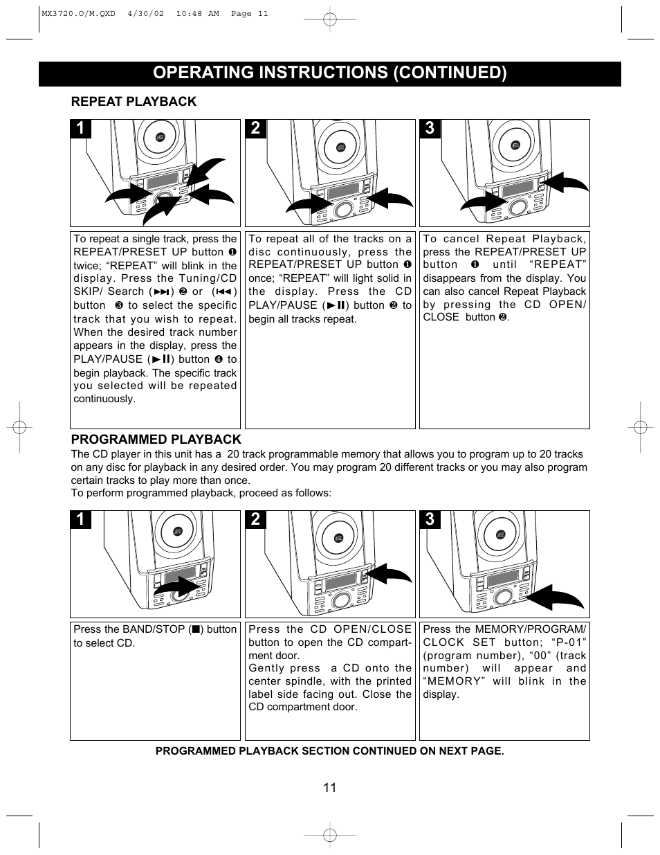 Operating instructions (continued) | Memorex MX3720 User Manual | Page 12 / 21