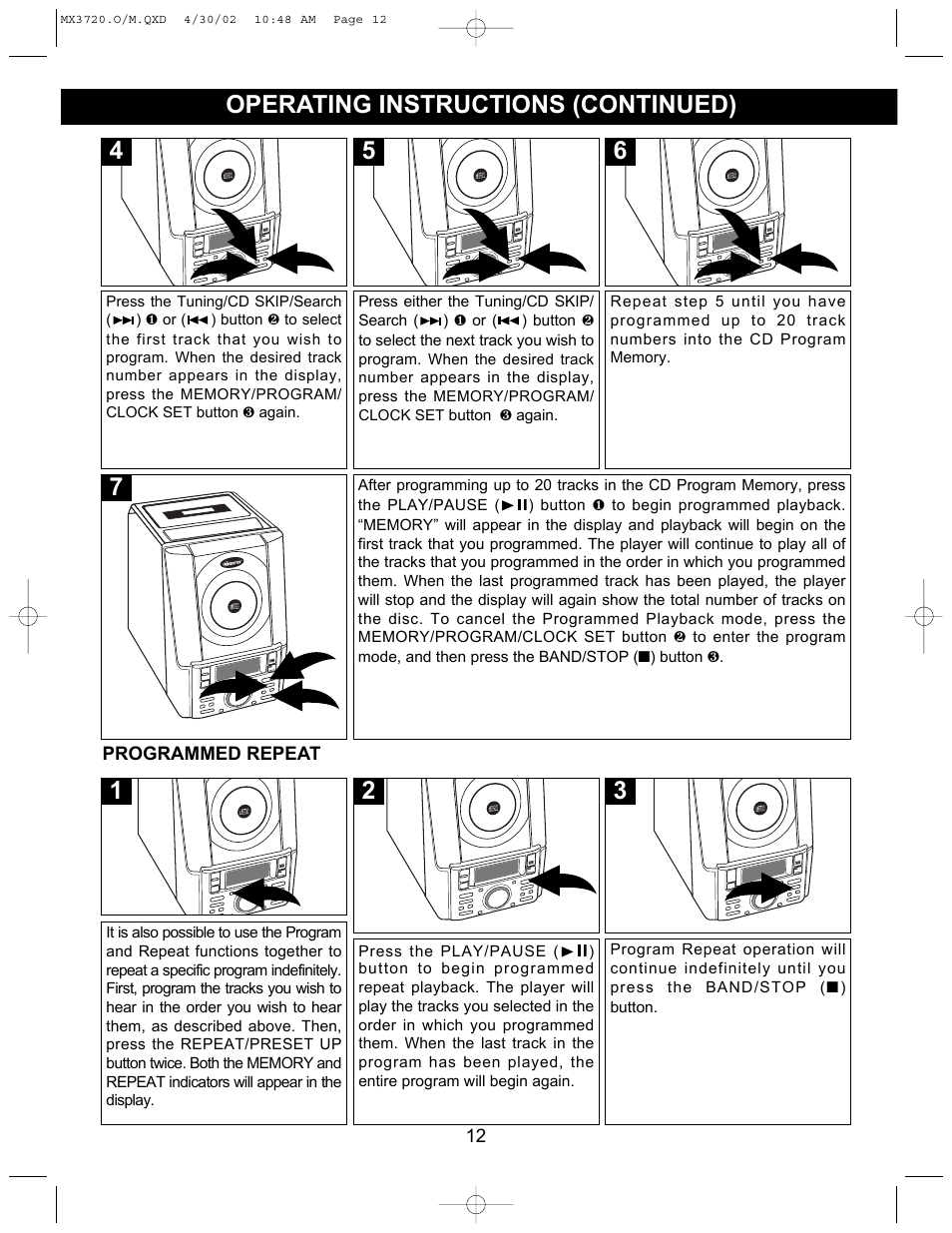 Operating instructions (continued) | Memorex MX3720 User Manual | Page 13 / 21