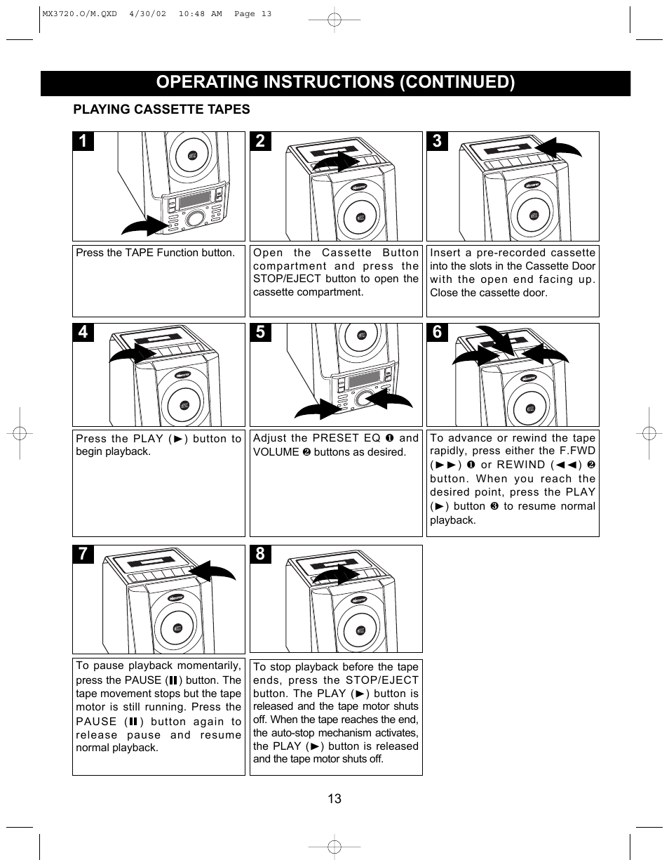 Operating instructions (continued) | Memorex MX3720 User Manual | Page 14 / 21
