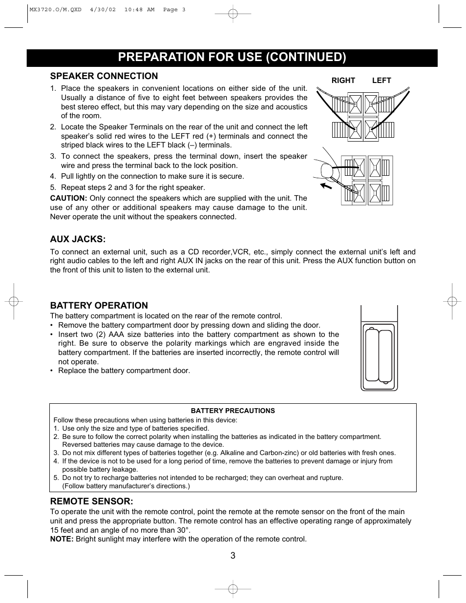 Preparation for use (continued) | Memorex MX3720 User Manual | Page 4 / 21