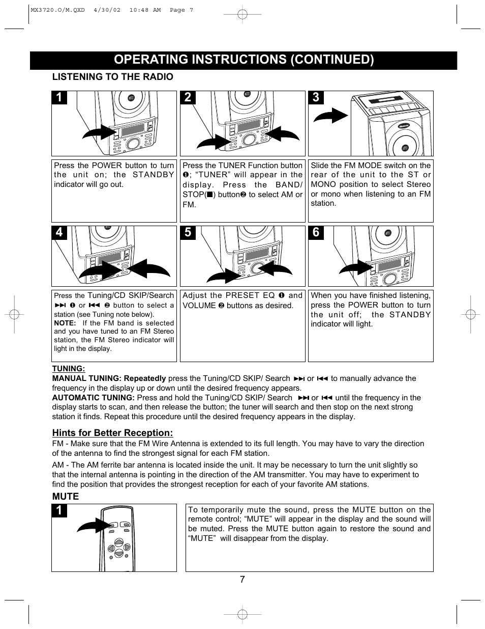 Operating instructions (continued) | Memorex MX3720 User Manual | Page 8 / 21