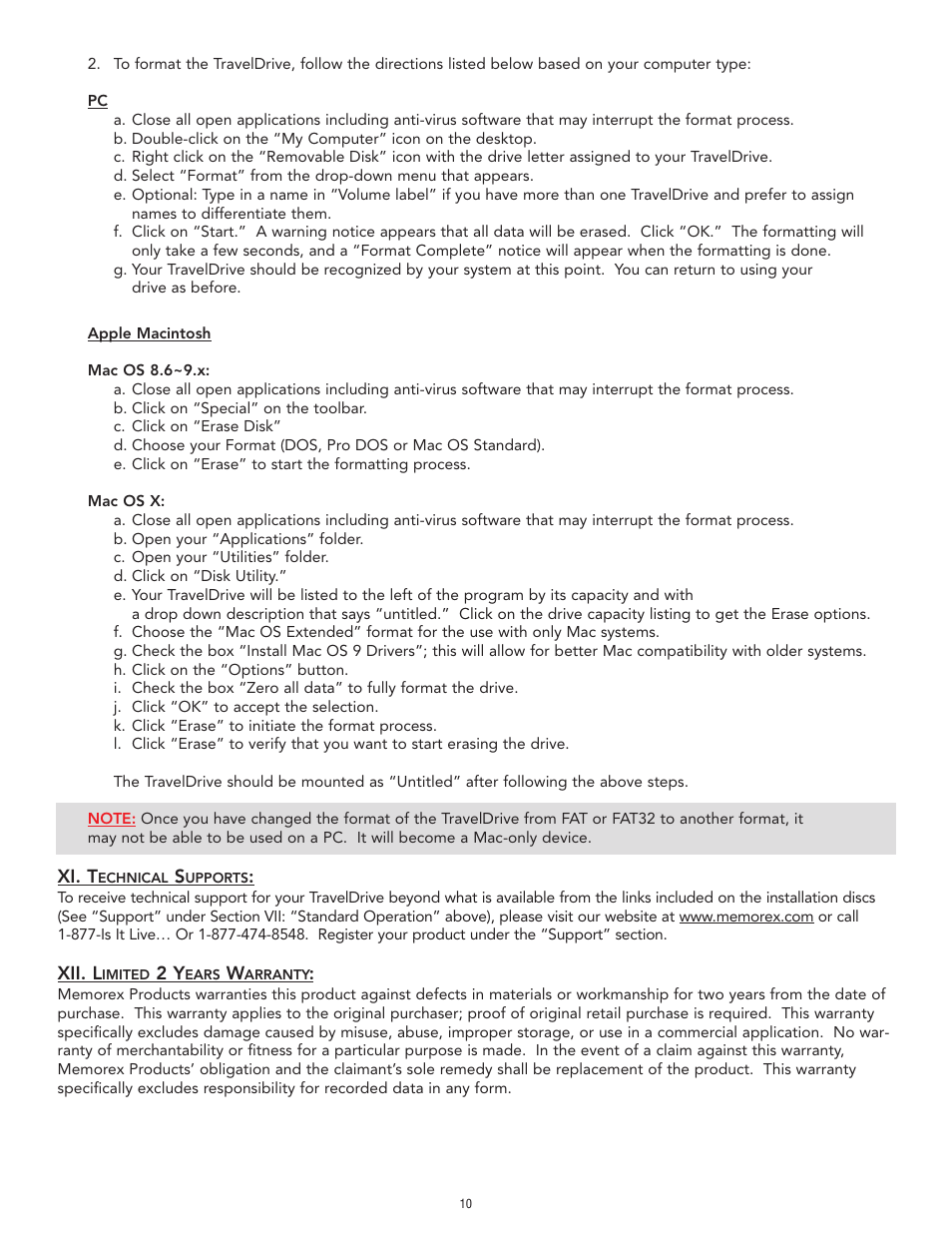 Memorex TravelDrive Travel Drive User Manual | Page 10 / 10