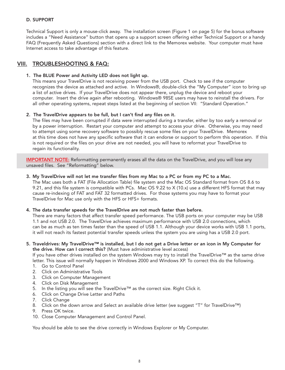 Memorex TravelDrive Travel Drive User Manual | Page 8 / 10