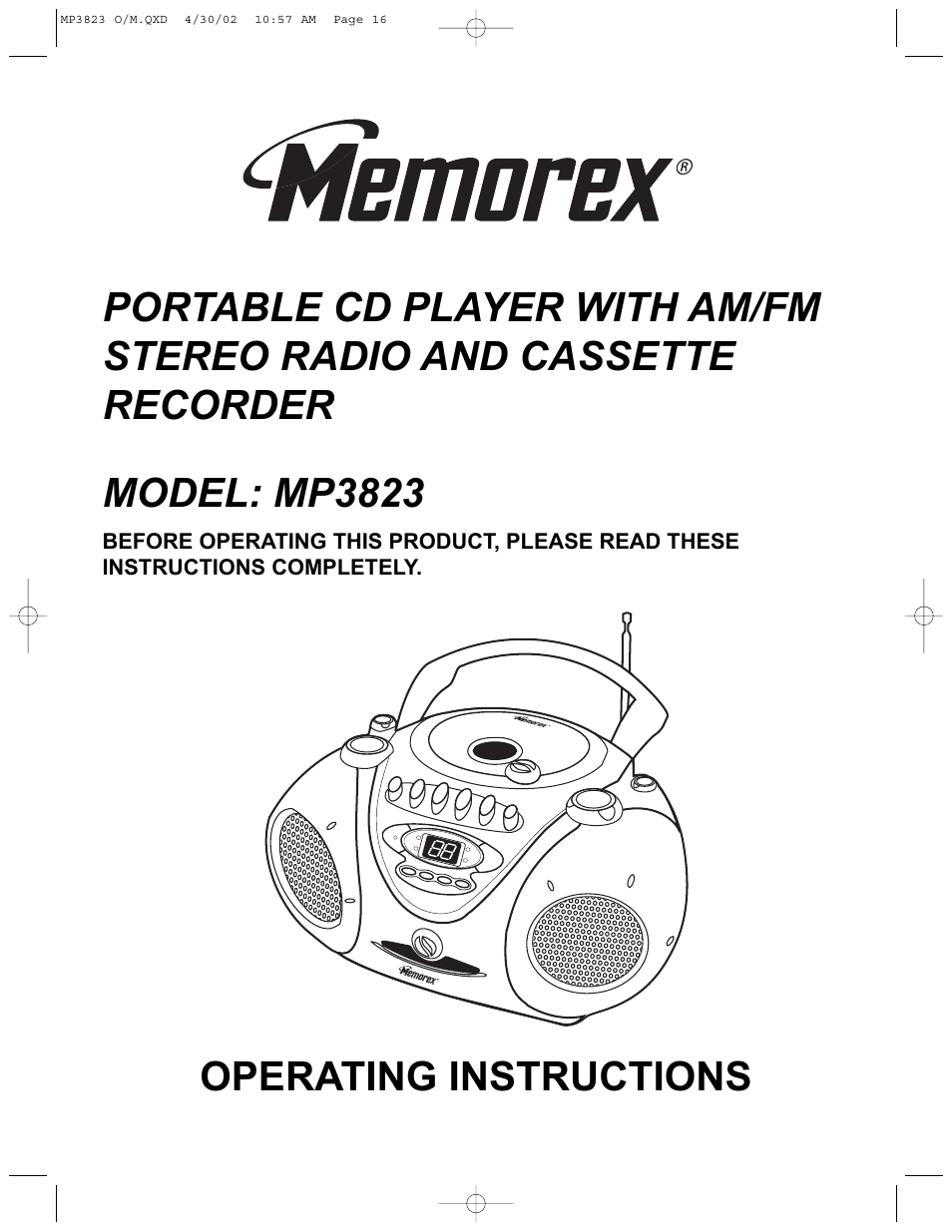 Memorex MP3823 User Manual | 16 pages