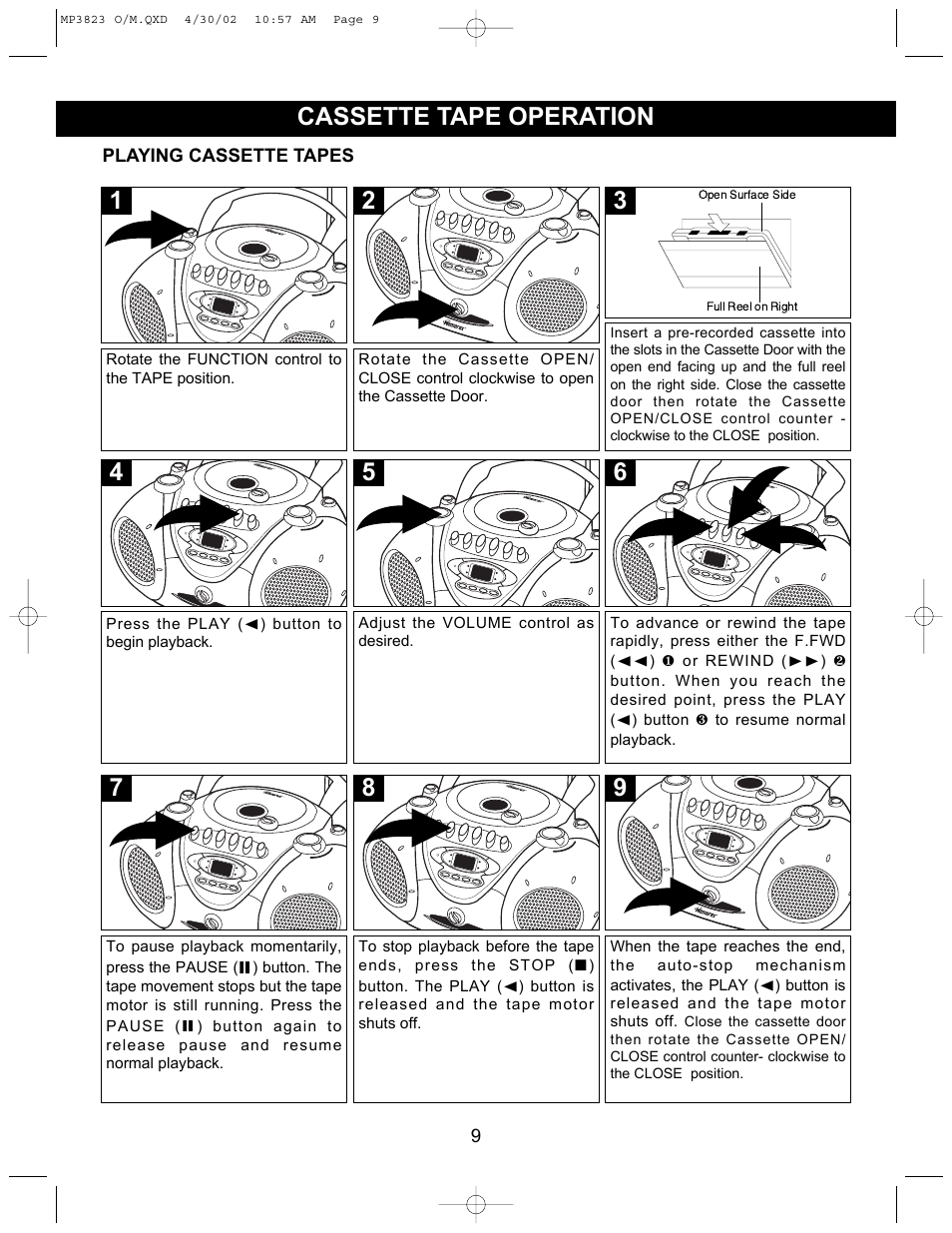 Cassette tape operation | Memorex MP3823 User Manual | Page 10 / 16