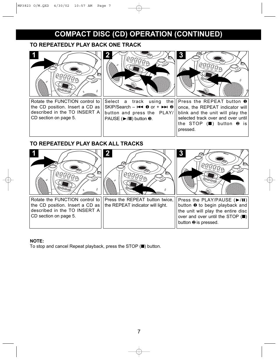 Compact disc (cd) operation (continued) | Memorex MP3823 User Manual | Page 8 / 16