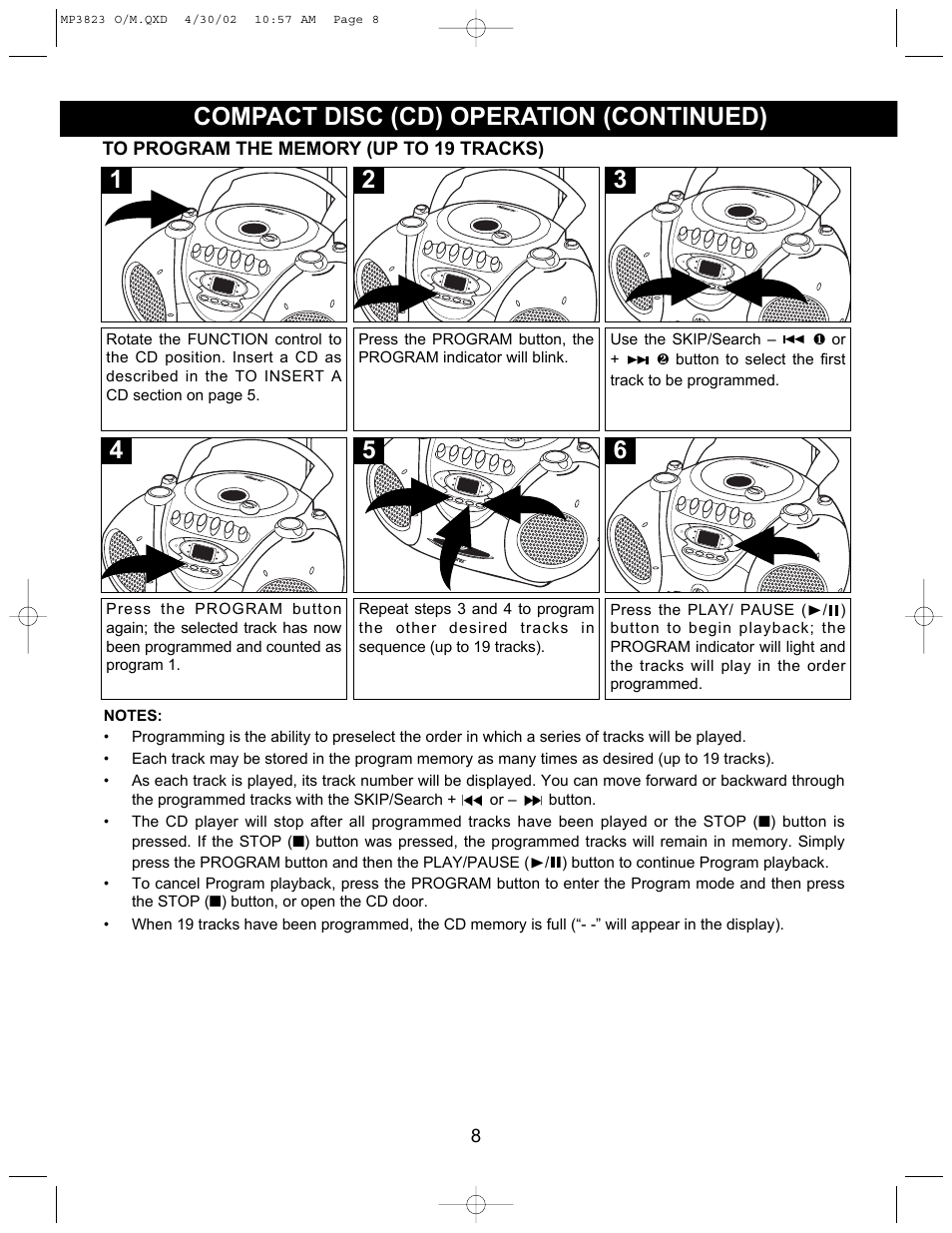 5compact disc (cd) operation (continued) | Memorex MP3823 User Manual | Page 9 / 16